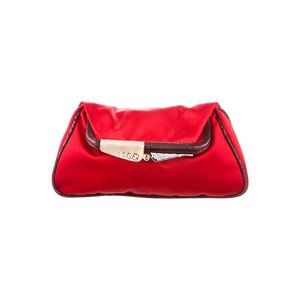 Red Satin & Python Fendi Borderline Frame Clutch w Crystals